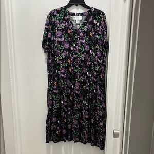 Pink and Purple Casual Midi Sundress with V-Neck